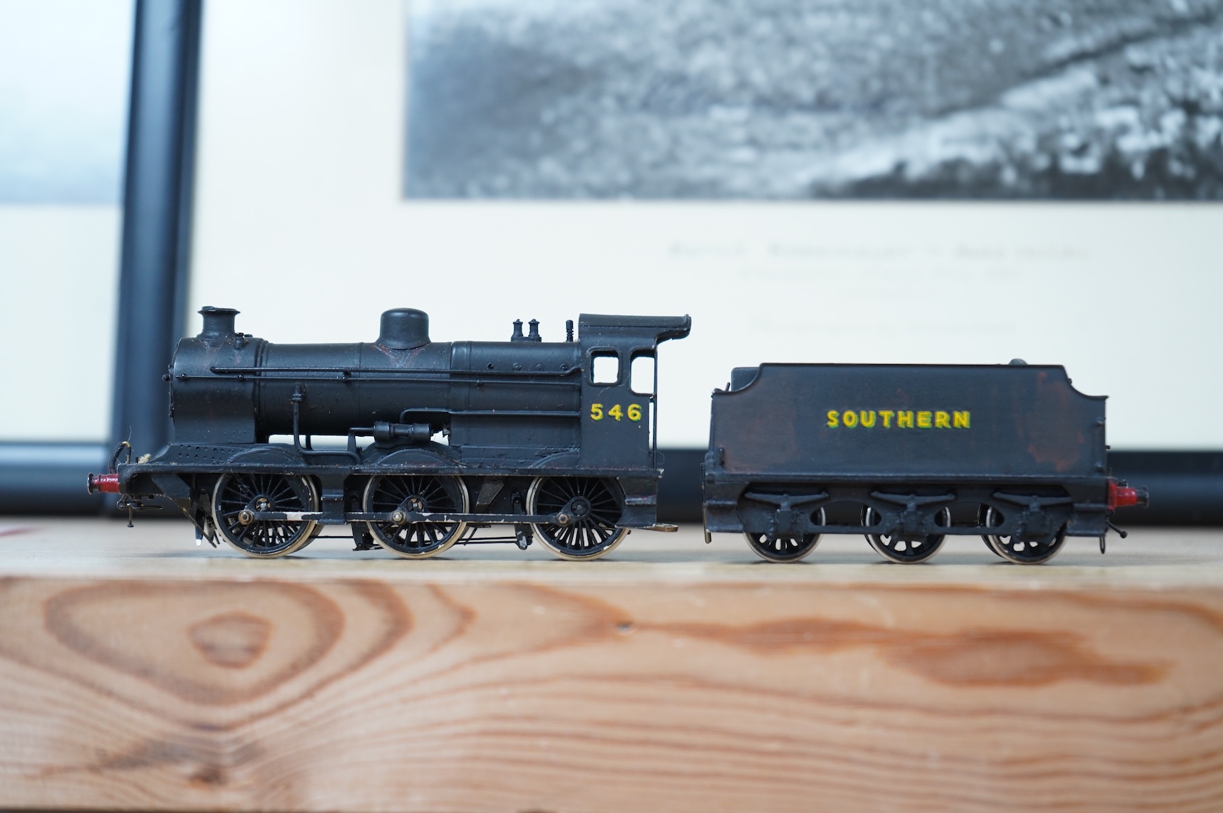 Four EM gauge Southern Railway kit and scratch built locomotives, built and adapted by John Worsley; a Bullied Battle of Britain class, Tangmere 21C167, a class A1X terrier, 2647, a Q class, 546, and an partially painted